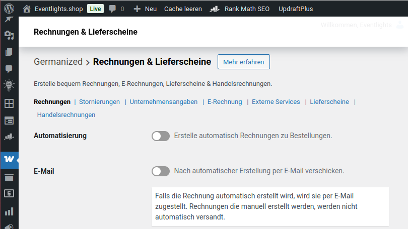 Germanized Rechnungserstellung bei WooCommerce