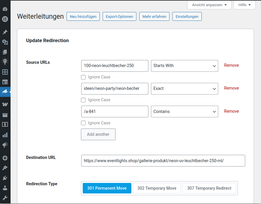 RankMath 301 Weiterleitungen
